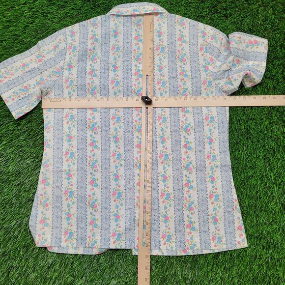 Vintage 70s Dagger Collar Floral Blouse Womens Medium Cottagecore Disco - Picture 6 of 10